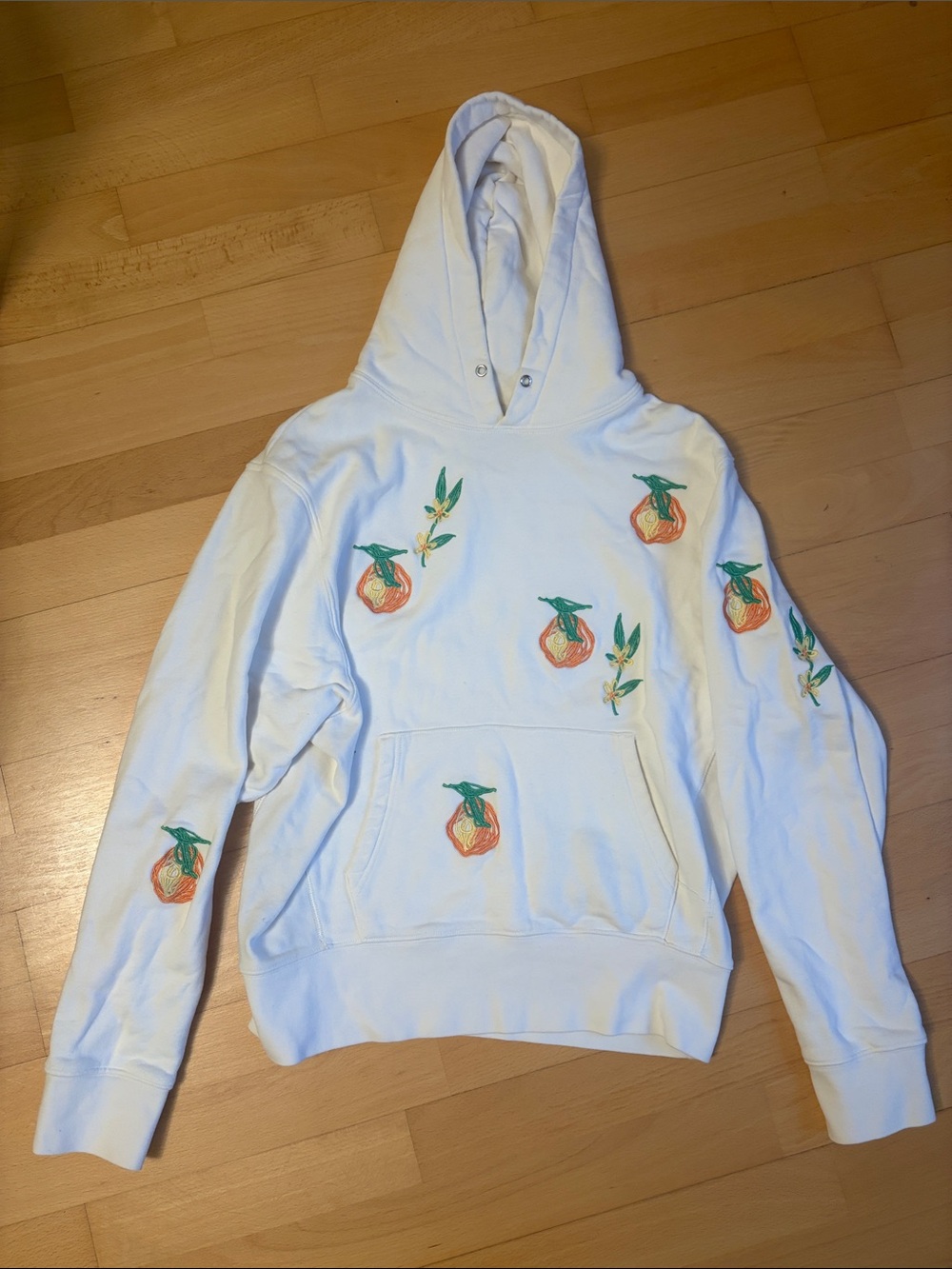 Victor Li White Hoodie Sweater with Orange Embroidery - Women's